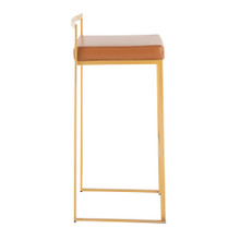 Fuji bar stool in Gold Steel, Camel PU, side view, featuring upholstered seat