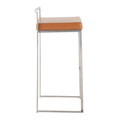 Fuji bar stool in Stainless Steel, Camel PU, side view, featuring upholstered seat