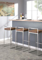 Fuji bar stool in Stainless Steel, Brown Cowboy Fabric, lifestyle room setting