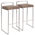 Fuji Contemporary Stackable Barstool in Stainless Steel with Brown Cowboy Fabric Cushion- Set of 2 — pair view