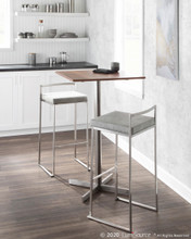 Fuji bar stool in Stainless Steel, Light Grey Cowboy Fabric