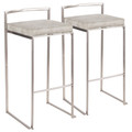 Fuji Contemporary Stackable Barstool in Stainless Steel with Light Grey Cowboy Fabric Cushion- Set of 2 — pair view
