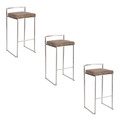 Fuji 30" Contemporary Stackable Barstool in Stainless Steel with Brown Cowboy Fabric Cushion- Set of 3 — pair view