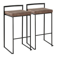 Fuji Contemporary Stackable Barstool in Black Metal and Brown Cowboy Fabric Cushion- Set of 2 — pair view