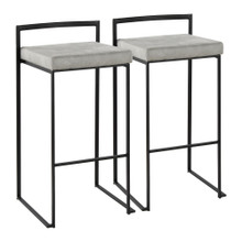 Fuji Contemporary Stackable Barstool in Black Metal and Light Grey Cowboy Fabric Cushion- Set of 2 — pair view