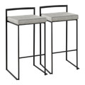 Fuji Contemporary Stackable Barstool in Black Metal and Light Grey Cowboy Fabric Cushion- Set of 2 — pair view