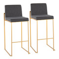 Fuji Contemporary High Back Barstool in Gold Steel and Charcoal Fabric- Set of 2 — back view (photo 1)