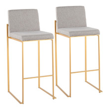 Fuji Contemporary High Back Barstool in Gold Steel and Grey Fabric- Set of 2 — back view (photo 1)
