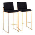 Fuji Contemporary High Back Barstool in Gold Steel and Black Velvet- Set of 2 — pair view