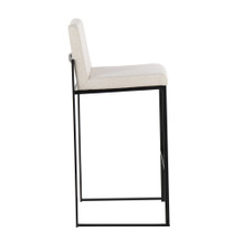 Fuji bar stool in Black Steel, Beige Fabric, back view, featuring fabric design