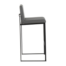 Fuji bar stool in Black Steel, Grey PU, back view, featuring faux leather design and leather design