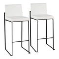 Fuji Contemporary High Back Barstool in Black Steel and White Faux Leather- Set of 2 — back view (photo 1)