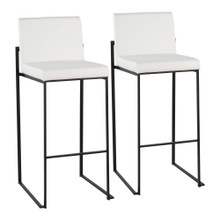 Fuji Contemporary High Back Barstool in Black Steel and White Faux Leather- Set of 2 — back view (photo 1)