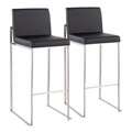 Fuji Contemporary High Back Barstool in Stainless Steel and Black Faux Leather- Set of 2 — lifestyle photo 1
