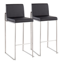 Fuji Contemporary High Back Barstool in Stainless Steel and Black Faux Leather- Set of 2 — lifestyle photo 1