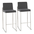 Fuji Contemporary High Back Barstool in Stainless Steel and Charcoal Fabric- Set of 2 — back view (photo 1)