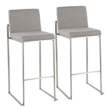 Fuji Contemporary High Back Barstool in Stainless Steel and Grey Fabric- Set of 2 — back view (photo 1)