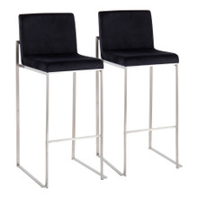 Fuji Contemporary High Back Barstool in Stainless Steel and Black Velvet- Set of 2 — pair view