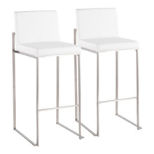 Fuji Contemporary High Back Barstool in Stainless Steel and White Faux Leather- Set of 2 — pair view
