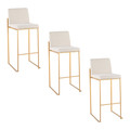 Fuji 30" Contemporary High Back Barstool in Gold Steel and Beige Fabric- Set of 3 — pair view