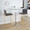Fuji 30" Contemporary High Back Barstool in Gold Steel and Charcoal Fabric- Set of 3 — lifestyle photo 3