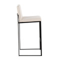 Fuji bar stool in Black Steel, Beige Fabric, side view, featuring fabric design
