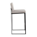 Fuji bar stool in Black Steel, Grey Fabric, side view, featuring fabric design