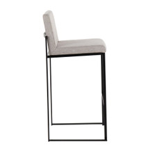 Fuji bar stool in Black Steel, Grey Fabric, side view, featuring fabric design