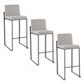 Fuji 30" Contemporary High Back Barstool in Black Steel and Grey Fabric- Set of 3 — pair view