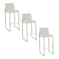 Fuji 30" Contemporary High Back Barstool in Stainless Steel and Beige Fabric- Set of 3 — pair view