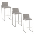 Fuji 30" Contemporary High Back Barstool in Stainless Steel and Grey Fabric- Set of 3 — pair view