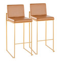 Fuji 30" Contemporary High Back Barstool in Gold Metal and Camel Faux Leather- Set of 2 — pair view