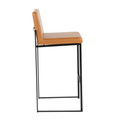 Fuji bar stool in Black Metal, Camel PU, side view, featuring faux leather design and leather design