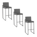 Fuji 30" Contemporary High Back Barstool in Black Steel and Grey Faux Leather- Set of 3 — pair view