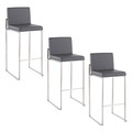 Fuji 30" Contemporary High Back Barstool in Stainless Steel and Grey Faux Leather- Set of 3 — pair view