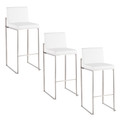 Fuji 30" Contemporary High Back Barstool in Stainless Steel and White Faux Leather- Set of 3 — pair view