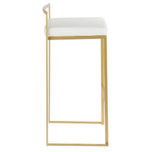 Fuji bar stool in Gold Metal, White PU, side view