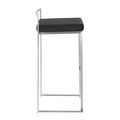 Fuji bar stool in Stainless Steel, Black PU, side view
