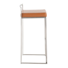 Fuji bar stool in Stainless Steel, Camel PU, side view, featuring upholstered seat