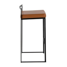 Fuji bar stool in Black Metal, Camel PU, side view