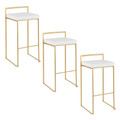Fuji 30" Contemporary Stackable Barstool in Gold Metal with White Velvet Cushion- Set of 3 — pair view