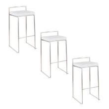Fuji 30" Contemporary Stackable Barstool in Stainless Steel with White Velvet Cushion- Set of 3 — pair view