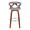 Gardenia bar stool in Chrome Metal, Walnut Wood, Light Grey Fabric, front view, featuring swivel and upholstered seat