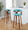 Gardenia bar stool in Chrome Metal, Walnut Wood, Teal Fabric, featuring swivel and upholstered seat