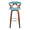 Gardenia bar stool in Chrome Metal, Walnut Wood, Teal Fabric, front view, featuring swivel and upholstered seat