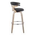 Gardenia bar stool in Whitewashed Wood, Chrome Metal, Charcoal Fabric, side view, featuring swivel and upholstered seat