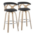 Gardenia 30" Farmhouse Fixed-Height Barstool with Swivel in Whitewashed Wood and Charcoal Fabric with Round Chrome Metal Footrest- Set of 2 — pair view