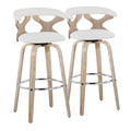 Gardenia 30" Farmhouse Fixed-Height Barstool with Swivel in Whitewashed Wood and Cream Fabric with Round Chrome Metal Footrest- Set of 2 — pair view