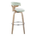 Gardenia bar stool in Whitewashed Wood, Chrome Metal, Seafoam Green Fabric, side view, featuring swivel and upholstered seat
