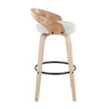Grotto bar stool in Whitewashed Wood, Black Metal, Oat Fabric, side view, featuring swivel and wood frame